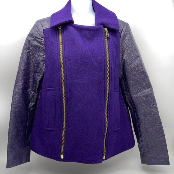 Nanette Lapore Moto Style Jacket in Royal Purple Wool and Polyurethane Body - Picture 2 of 14